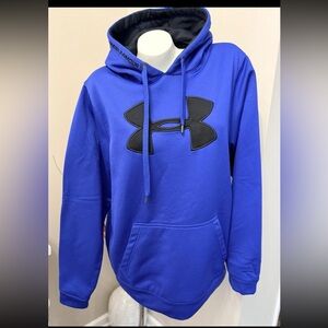 Under Armour Mens Loose fit Sz L Hoodie Pullover Royal Blue Large Black Logo